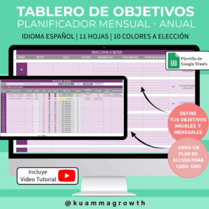 Planilla para Cumplir Objetivos de Kuamma Growth, herramienta visual para planificar, medir y cumplir metas personales y profesionales.